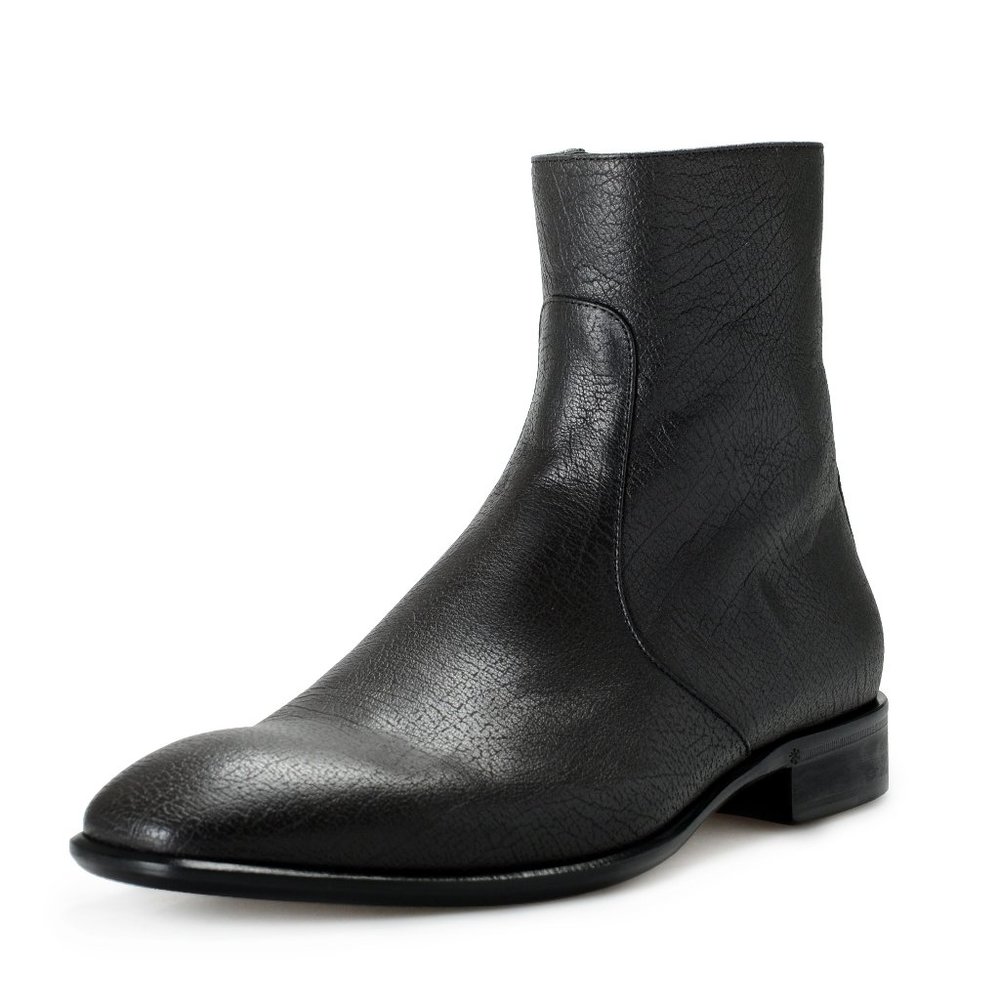 Roberto Cavalli Men's Off Black Textured Leather Ankle Boots Shoes